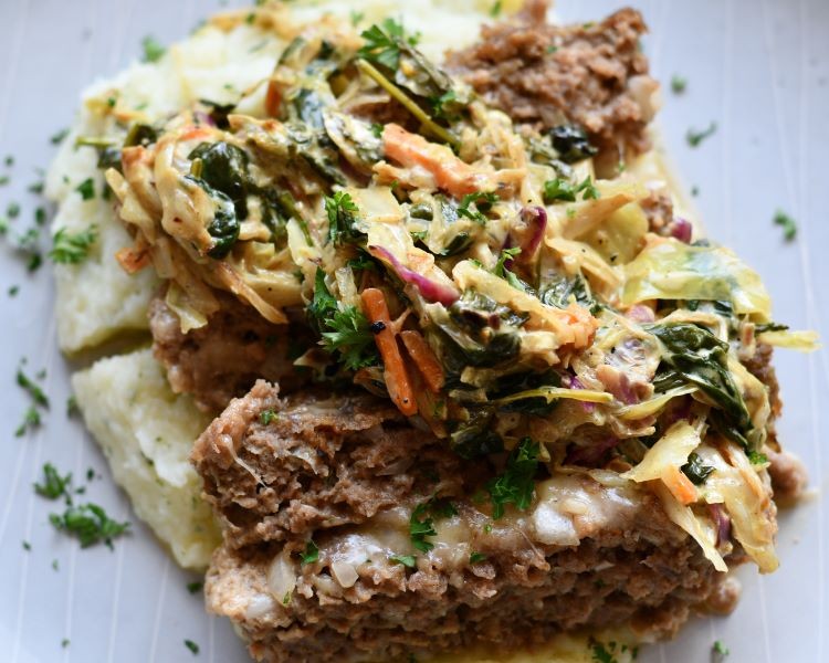 Irish Venison Meatloaf with Coleslaw Spinach Cream Sauce 2